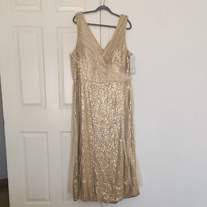 ✨️NWT Christina Wu Style 22754 Champagne Tulle Gold Sequin Dress Sz 28